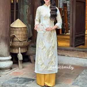 White and Gold Traditional AoDai